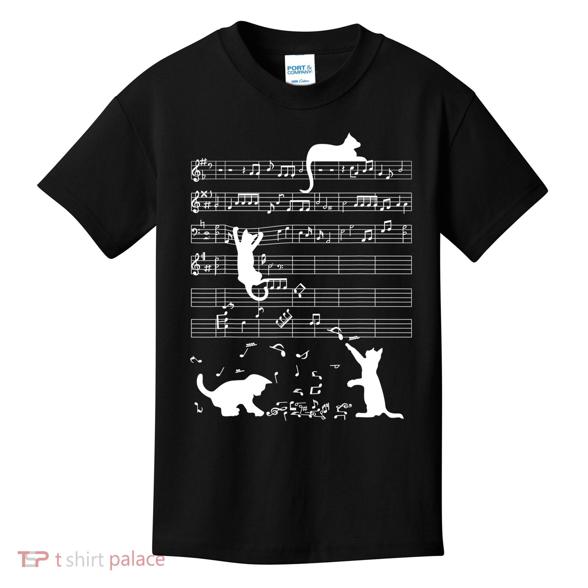 Cute Cat Kitty Playing Music Gift Clef Piano Musician Art Gift Kids T-Shirt