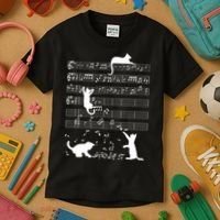 Cute Cat Kitty Playing Music Gift Clef Piano Musician Art Gift Kids T-Shirt thumb 3