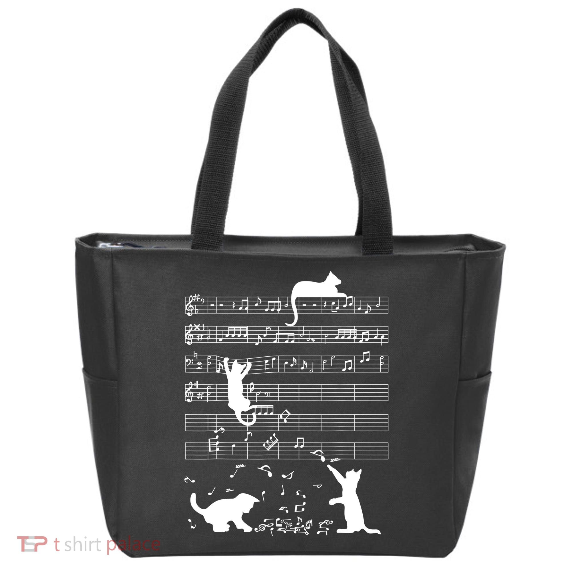 Cute Cat Kitty Playing Music Gift Clef Piano Musician Art Gift Tote Bag
