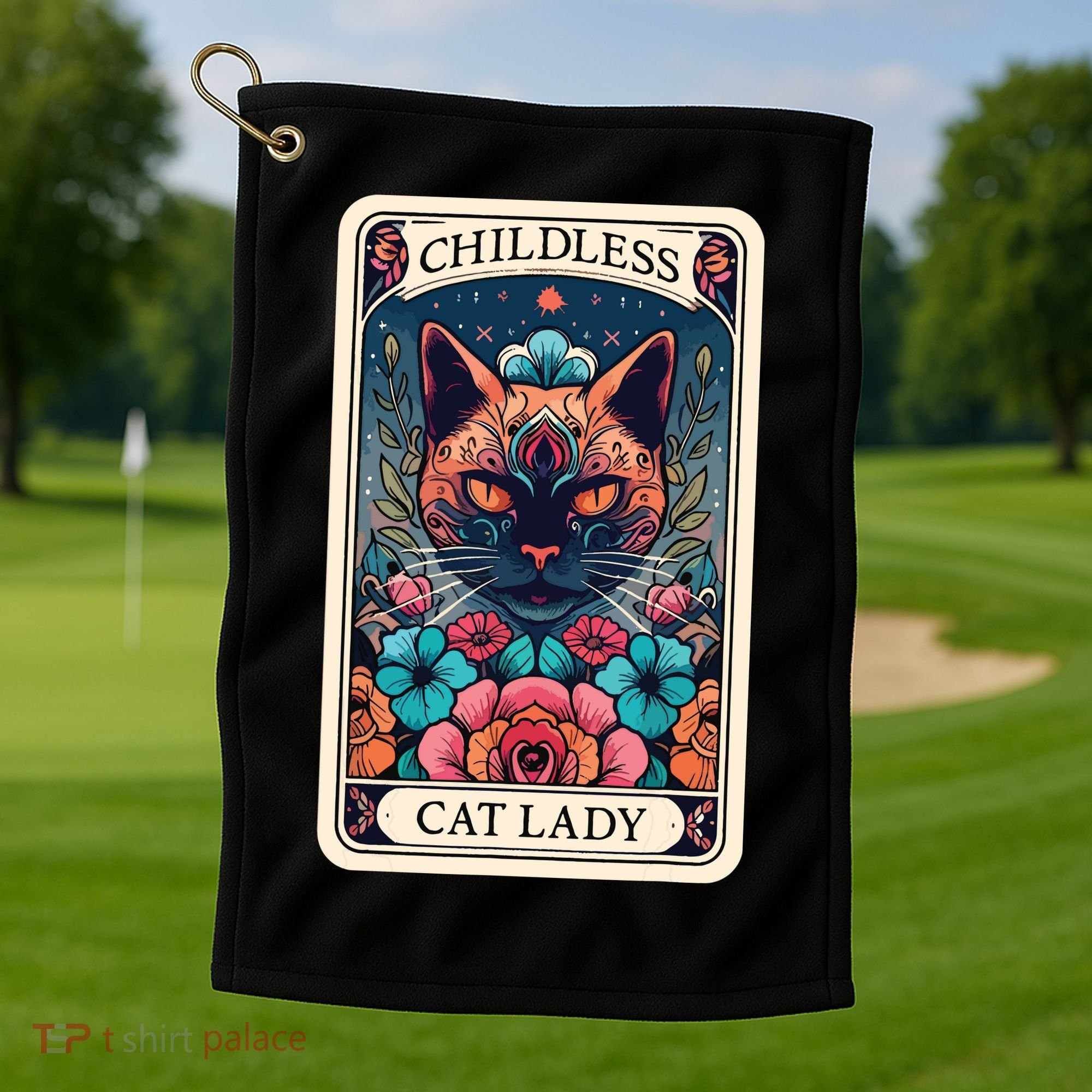 Childless Cat Lady Tarot Card Golf Towel
