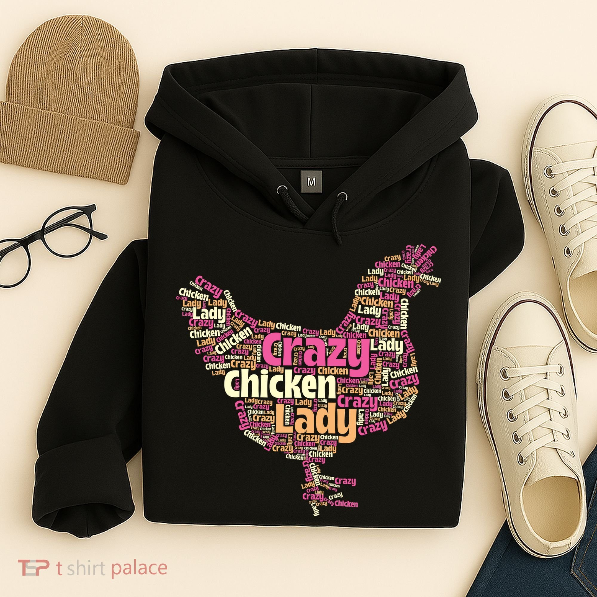 Crazy Chicken Lady Typography Chickens Farm Animal Lover Hoodie