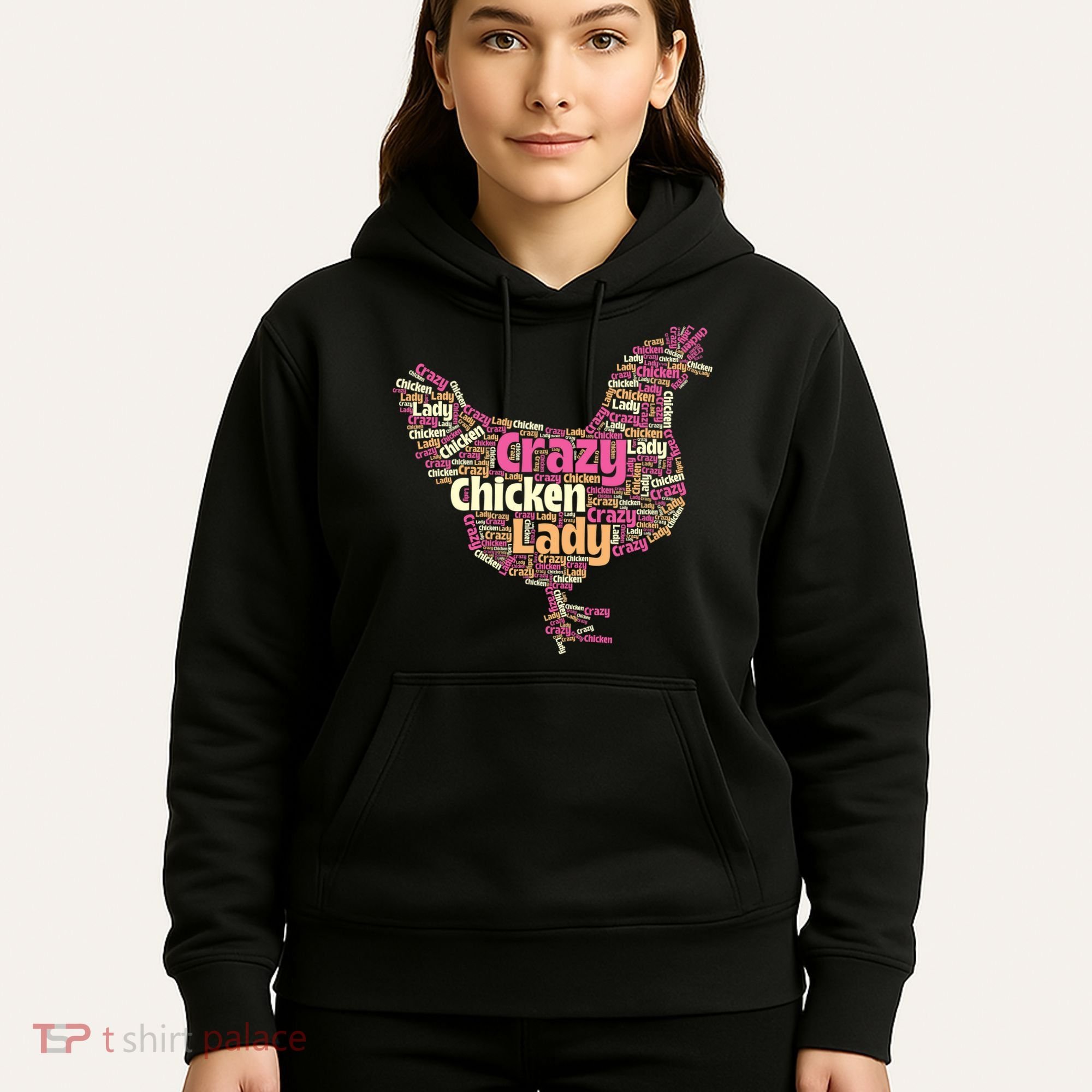 Crazy Chicken Lady Typography Chickens Farm Animal Lover Hoodie