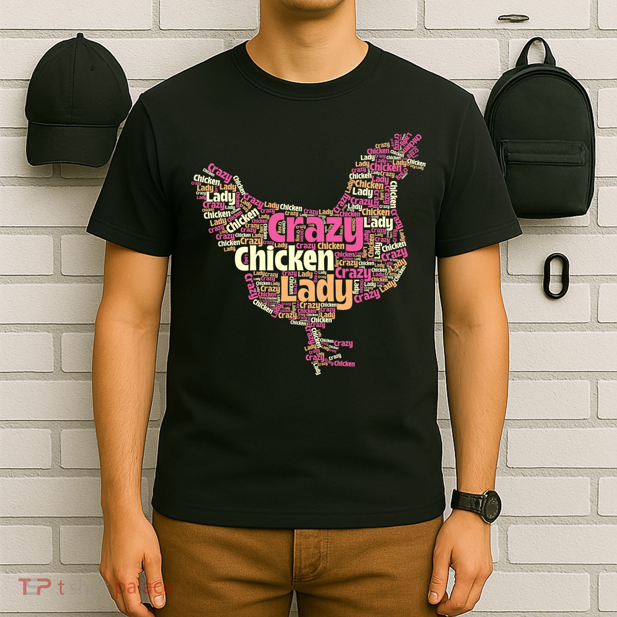 Crazy Chicken Lady Typography Chickens Farm Animal Lover T-Shirt