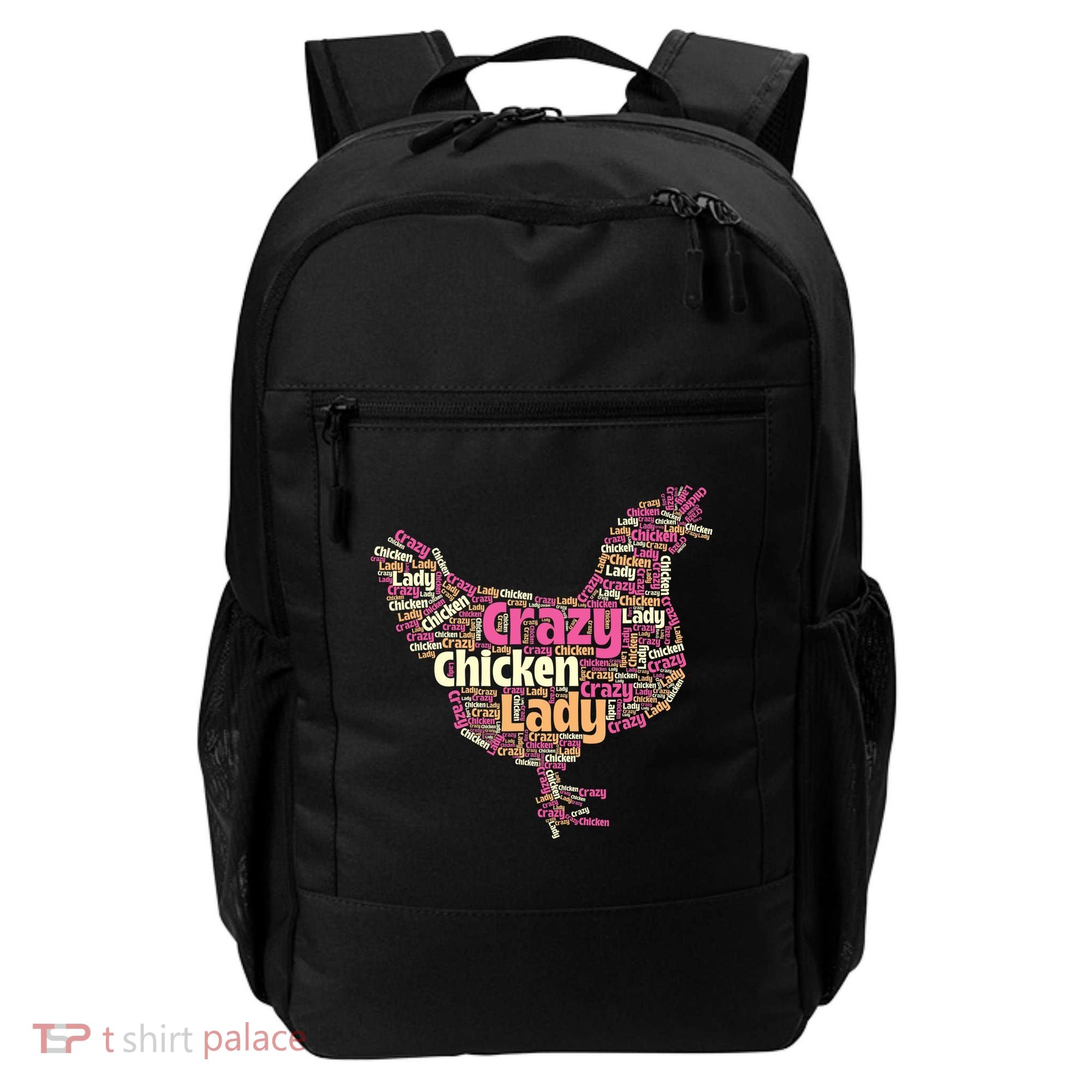 Crazy Chicken Lady Typography Chickens Farm Animal Lover Backpack
