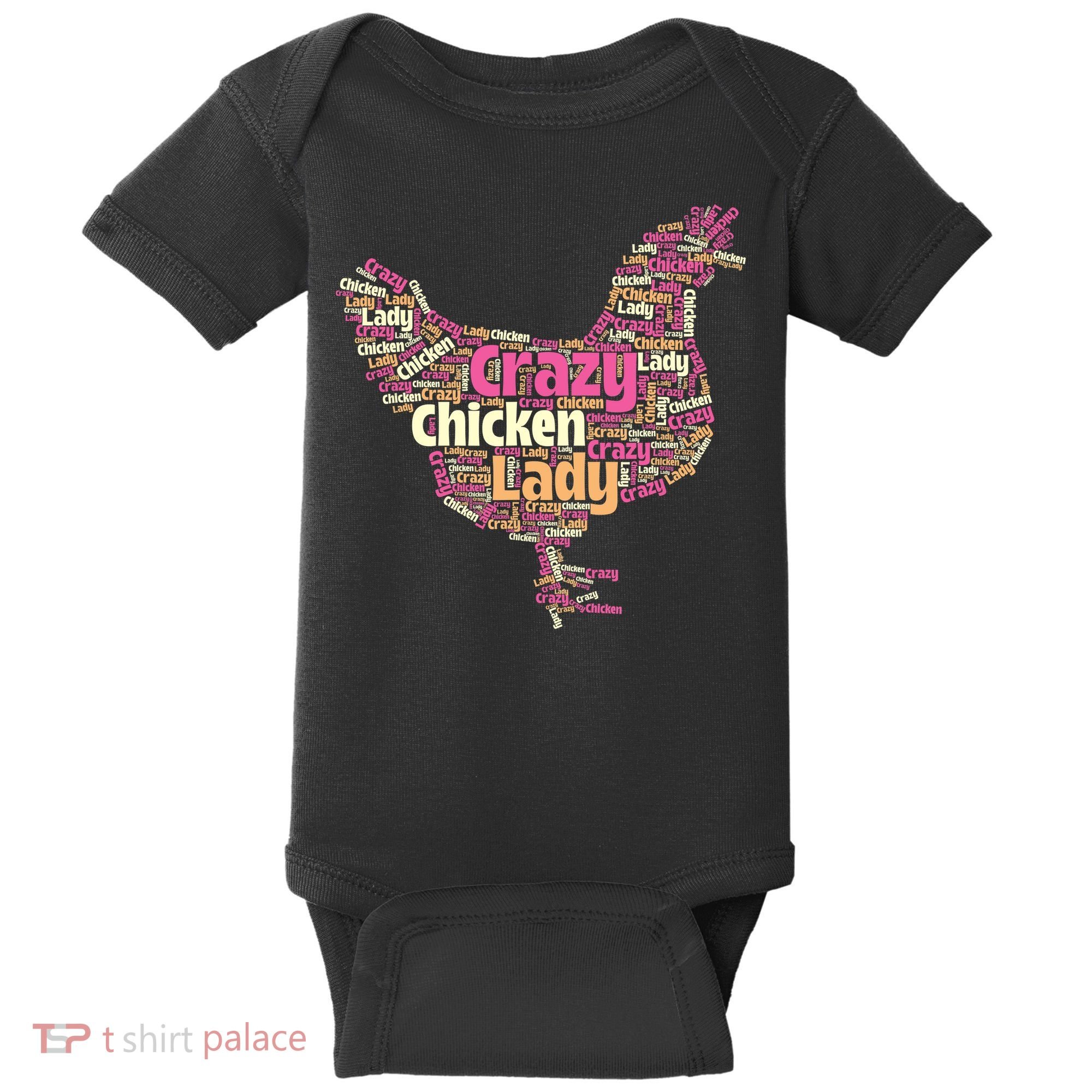 Crazy Chicken Lady Typography Chickens Farm Animal Lover Baby Bodysuit