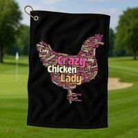 Crazy Chicken Lady Typography Chickens Farm Animal Lover Golf Towel thumb 1