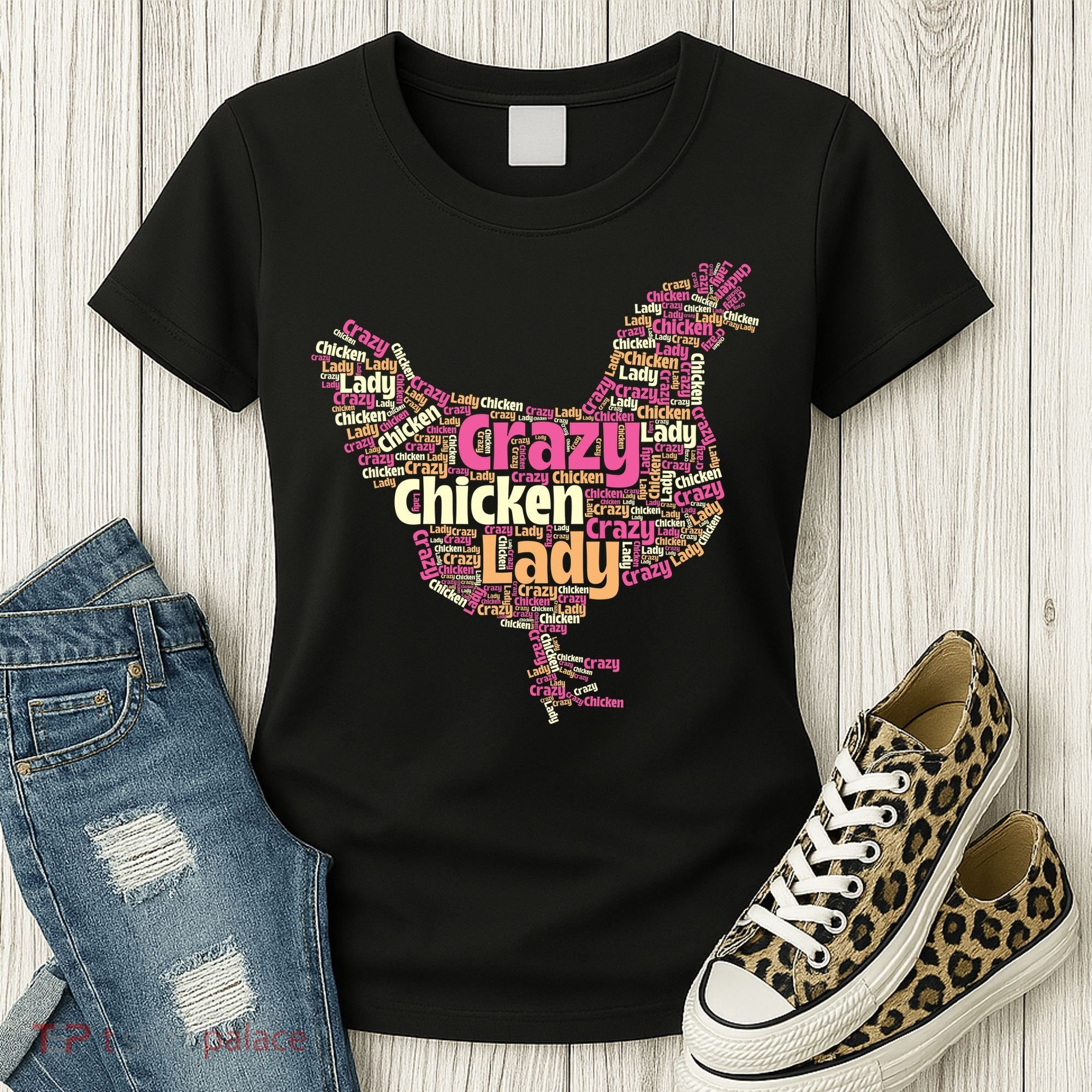 Crazy Chicken Lady Typography Chickens Farm Animal Lover Women's T-Shirt