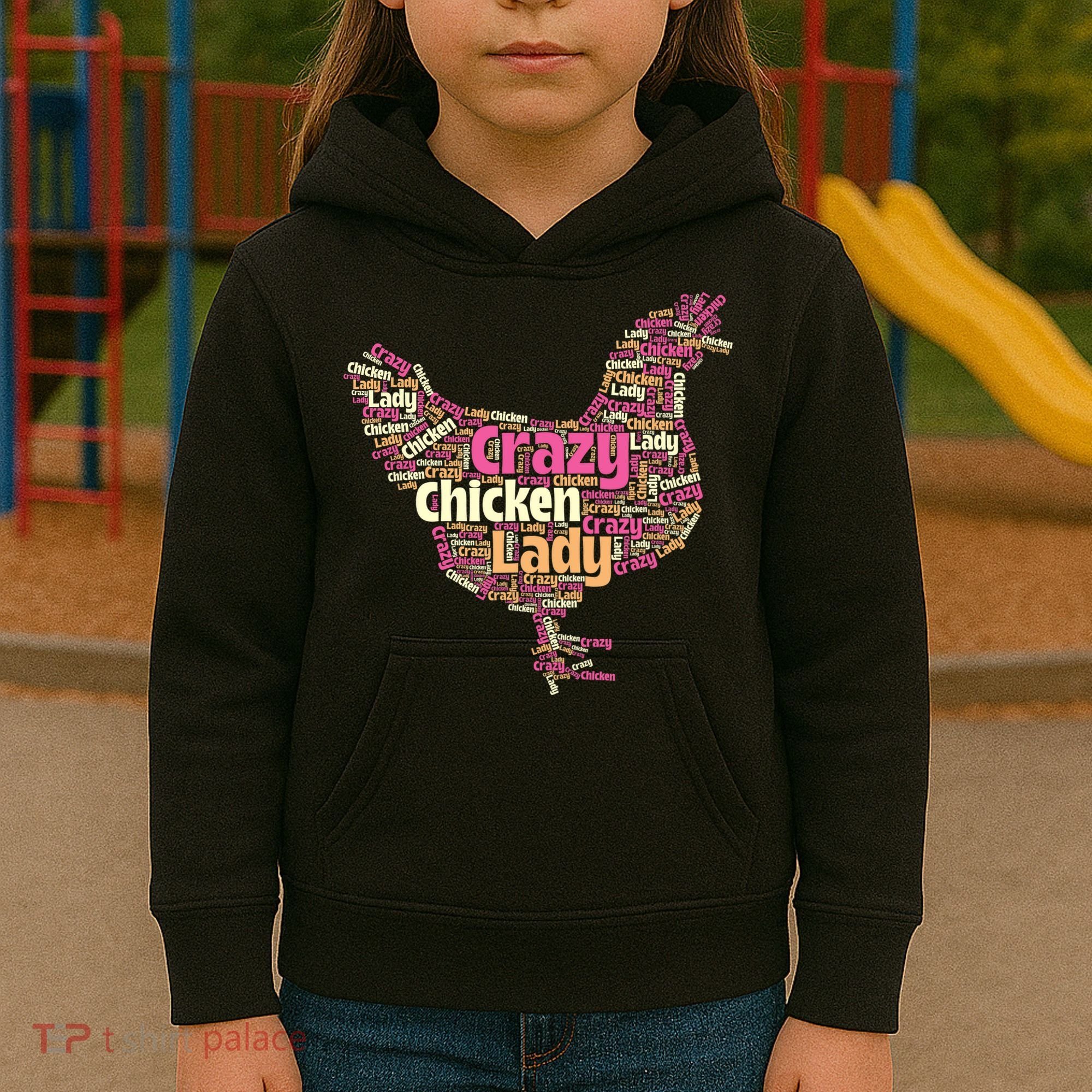 Crazy Chicken Lady Typography Chickens Farm Animal Lover Kids Hoodie