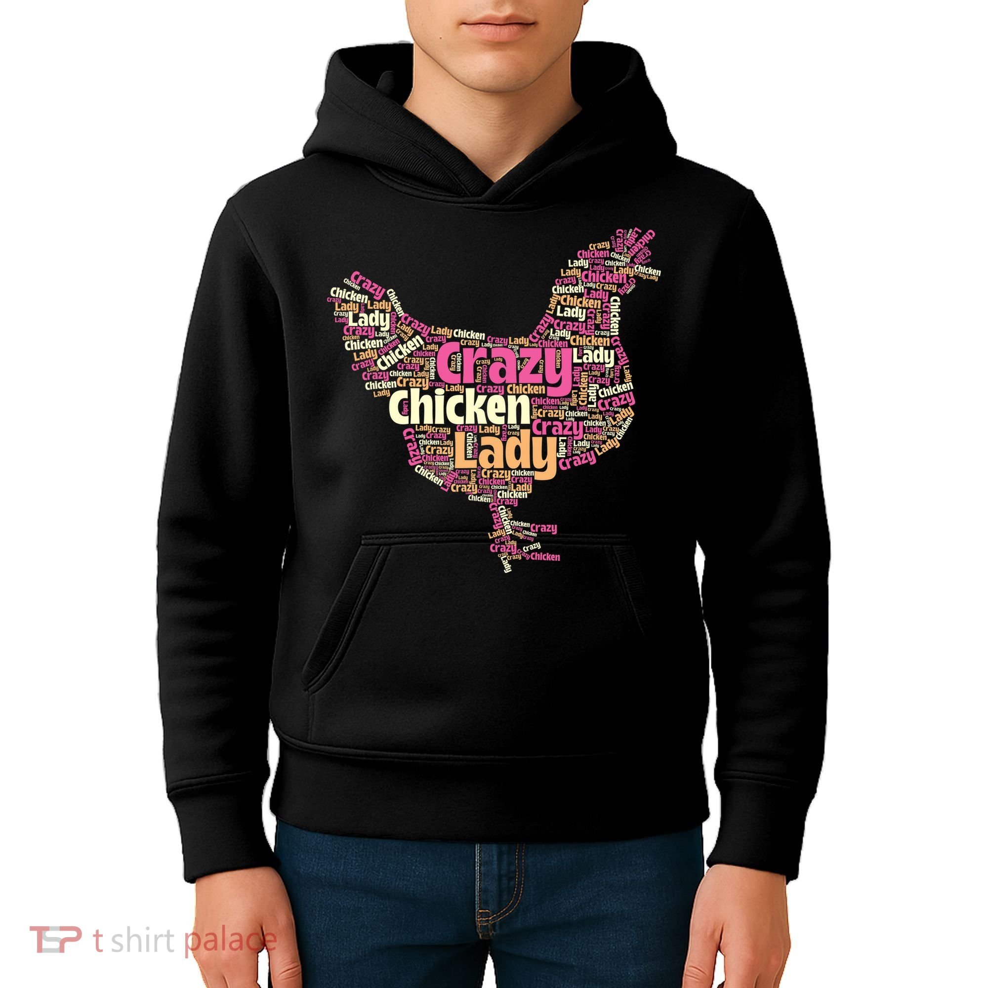Crazy Chicken Lady Typography Chickens Farm Animal Lover Kids Hoodie