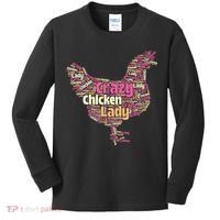Crazy Chicken Lady Typography Chickens Farm Animal Lover Kids Long Sleeve Shirt thumb 0