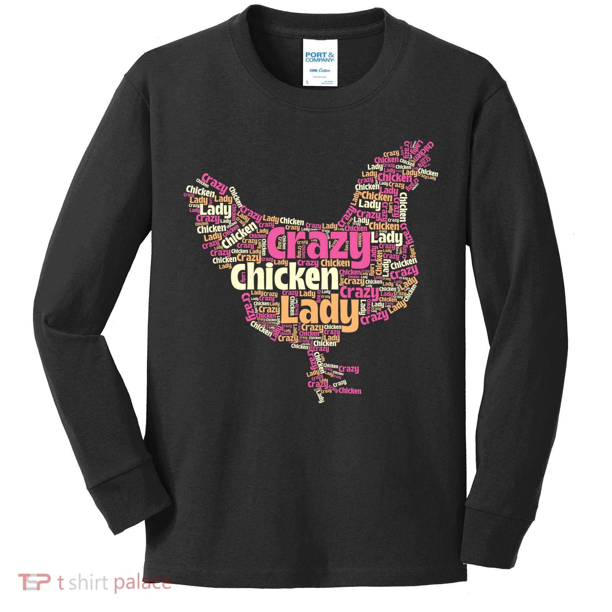 Crazy Chicken Lady Typography Chickens Farm Animal Lover Kids Long Sleeve Shirt