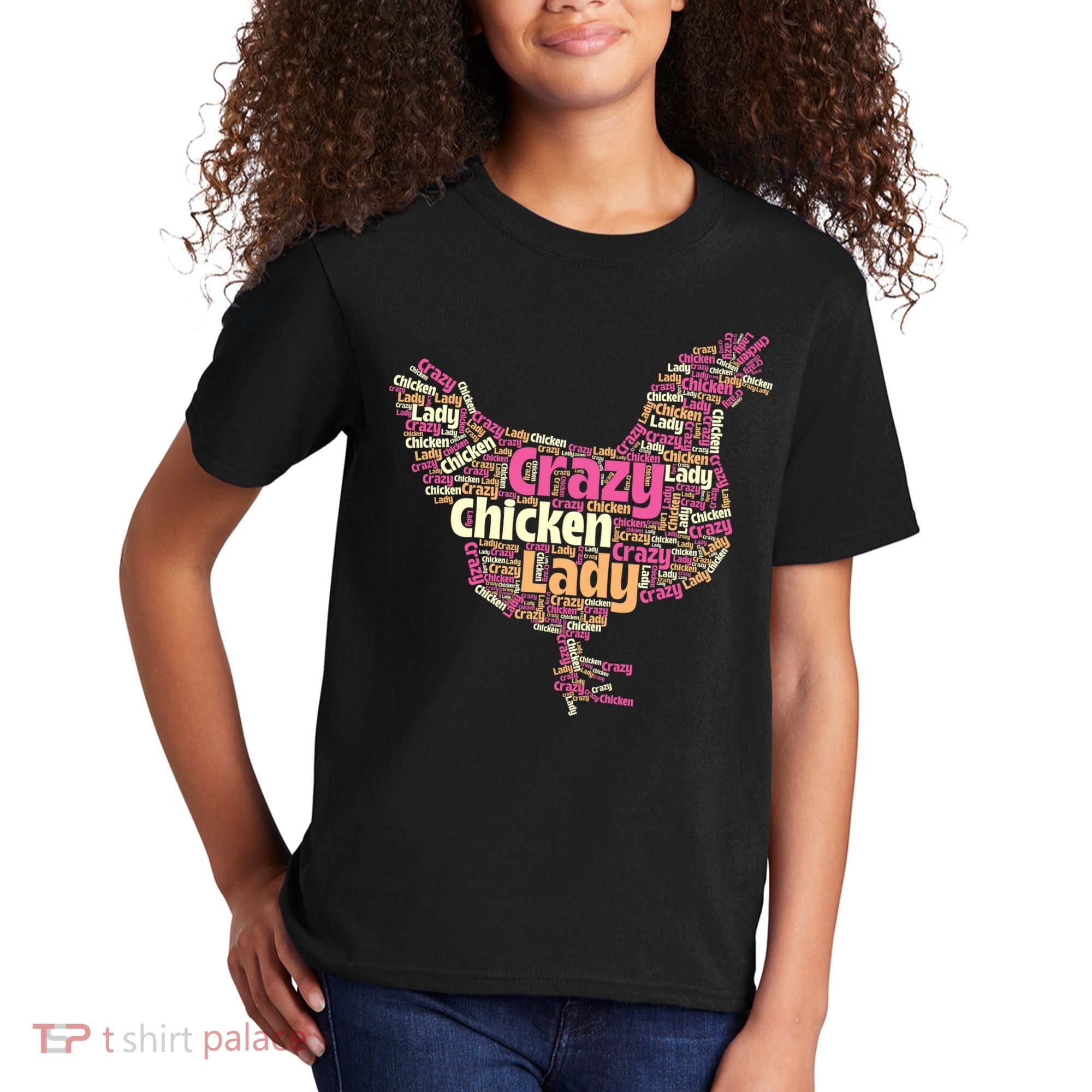 Crazy Chicken Lady Typography Chickens Farm Animal Lover Kids T-Shirt
