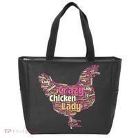 Crazy Chicken Lady Typography Chickens Farm Animal Lover Tote Bag thumb 0