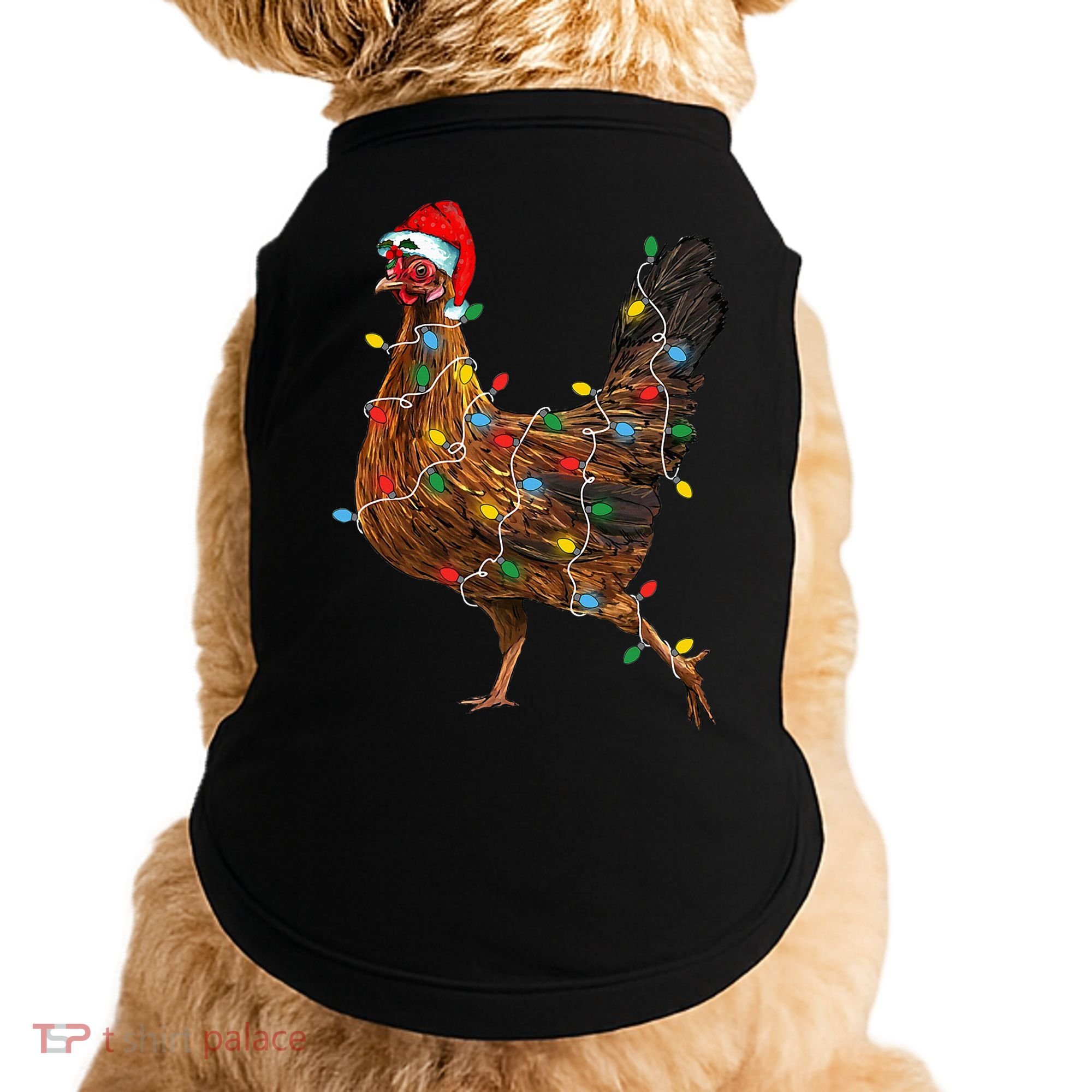 Chicken Christmas Lights Santa Hat Funny Chicken Lover Xmas Doggie Tank