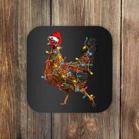 Chicken Christmas Lights Santa Hat Funny Chicken Lover Xmas Coaster thumb 0