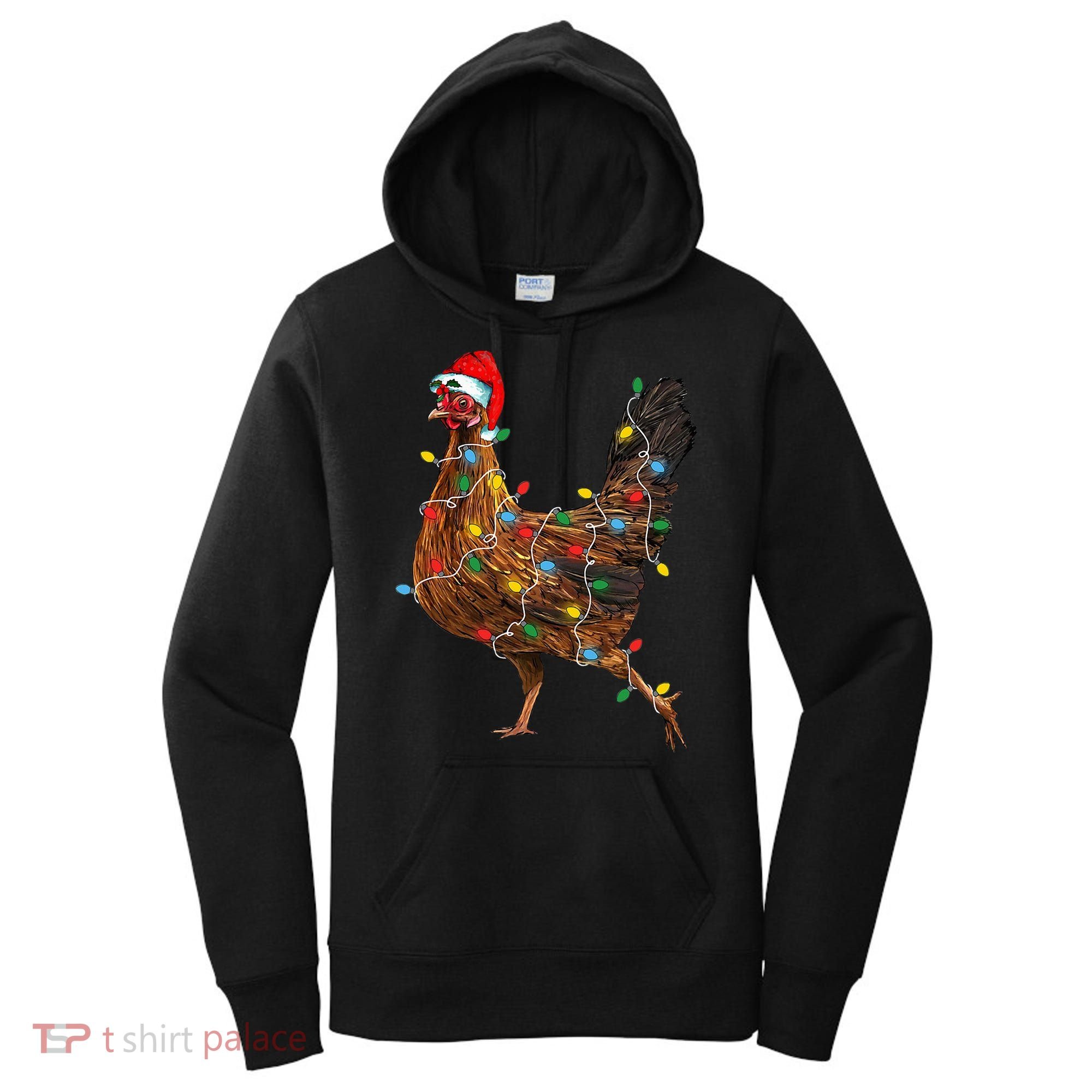 Chicken Christmas Lights Santa Hat Funny Chicken Lover Xmas Women's Hoodie