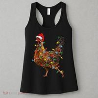 Chicken Christmas Lights Santa Hat Funny Chicken Lover Xmas Women's Tank Top thumb 3