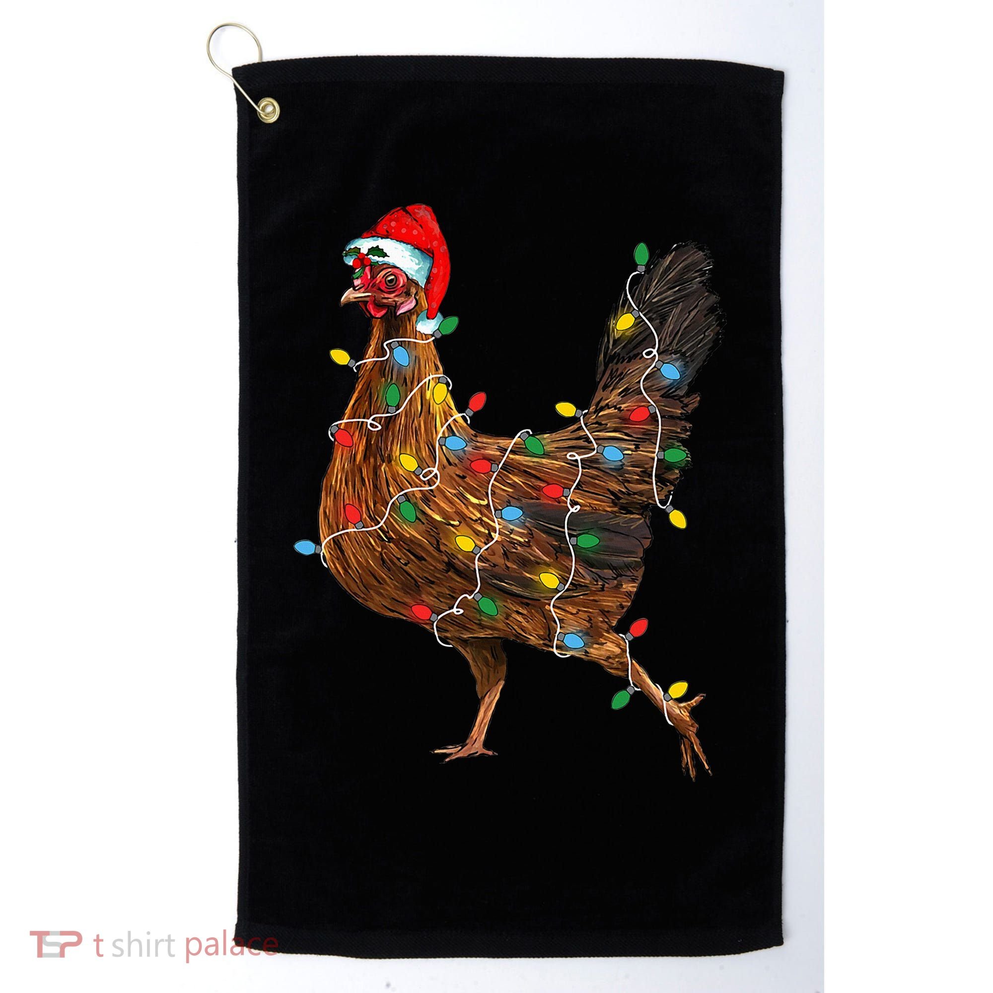 Chicken Christmas Lights Santa Hat Funny Chicken Lover Xmas Golf Towel