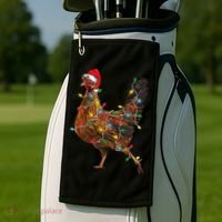 Chicken Christmas Lights Santa Hat Funny Chicken Lover Xmas Golf Towel thumb 2