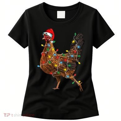 Chicken Christmas Lights Santa Hat Funny Chicken Lover Xmas Women's T-Shirt