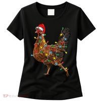 Chicken Christmas Lights Santa Hat Funny Chicken Lover Xmas Women's T-Shirt thumb 0
