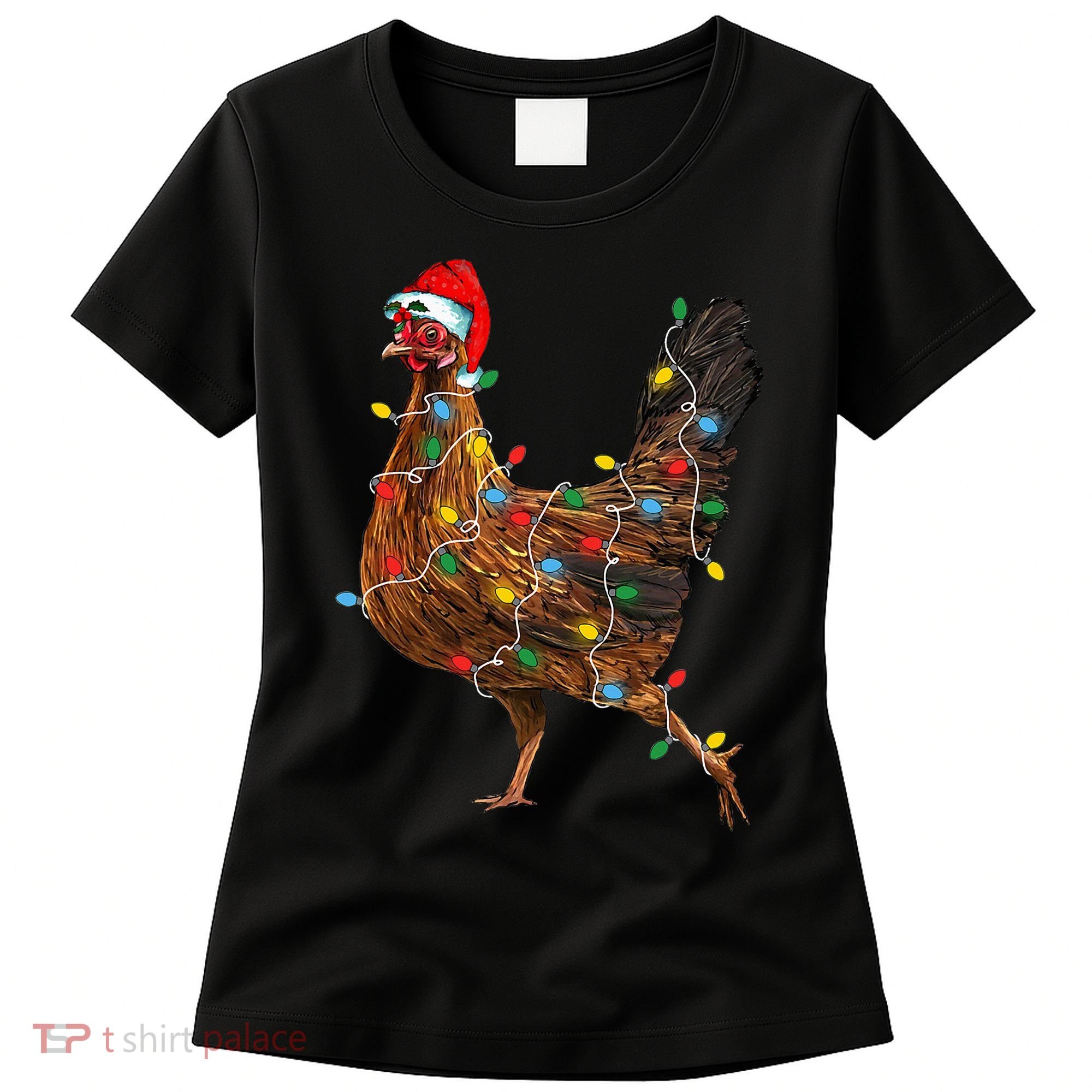 Chicken Christmas Lights Santa Hat Funny Chicken Lover Xmas Women's T-Shirt