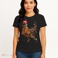 Chicken Christmas Lights Santa Hat Funny Chicken Lover Xmas Women's T-Shirt thumb 4