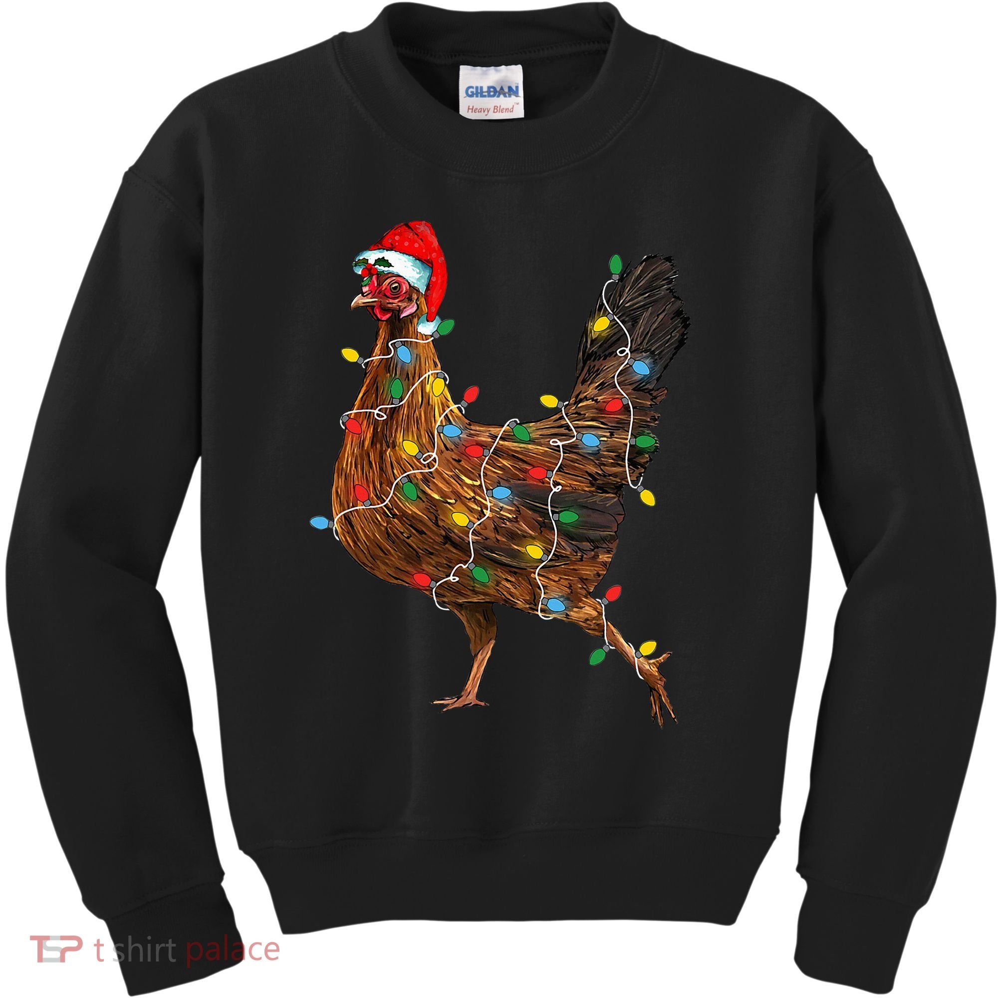 Chicken Christmas Lights Santa Hat Funny Chicken Lover Xmas Kids Sweatshirt