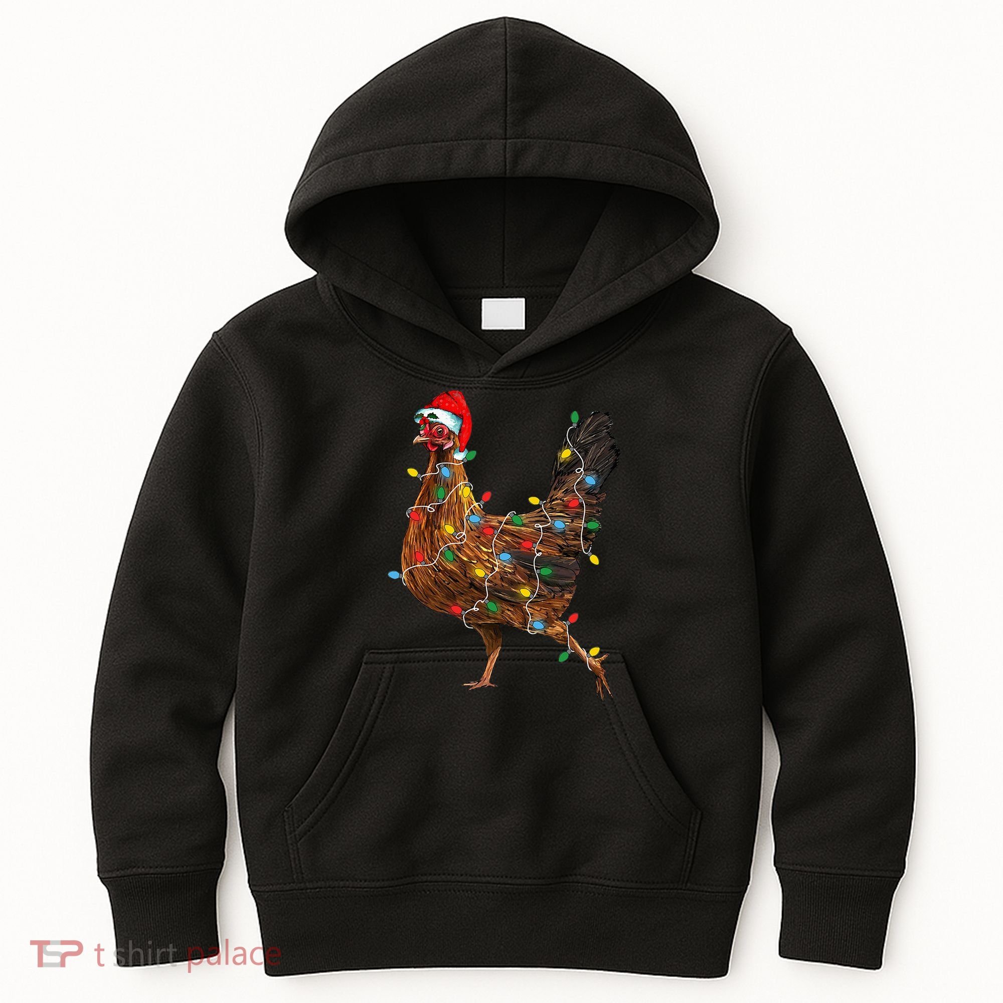 Chicken Christmas Lights Santa Hat Funny Chicken Lover Xmas Kids Hoodie
