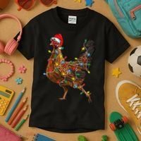 Chicken Christmas Lights Santa Hat Funny Chicken Lover Xmas Kids T-Shirt thumb 3