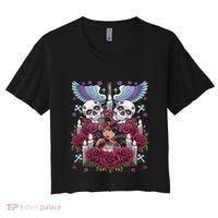 Chicano Chicana La Raza Barrio Tattoo Art Death Women's Crop Top Tee thumb 0