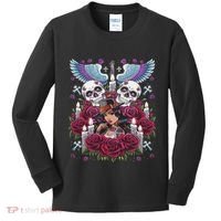 Chicano Chicana La Raza Barrio Tattoo Art Death Kids Long Sleeve Shirt thumb 0