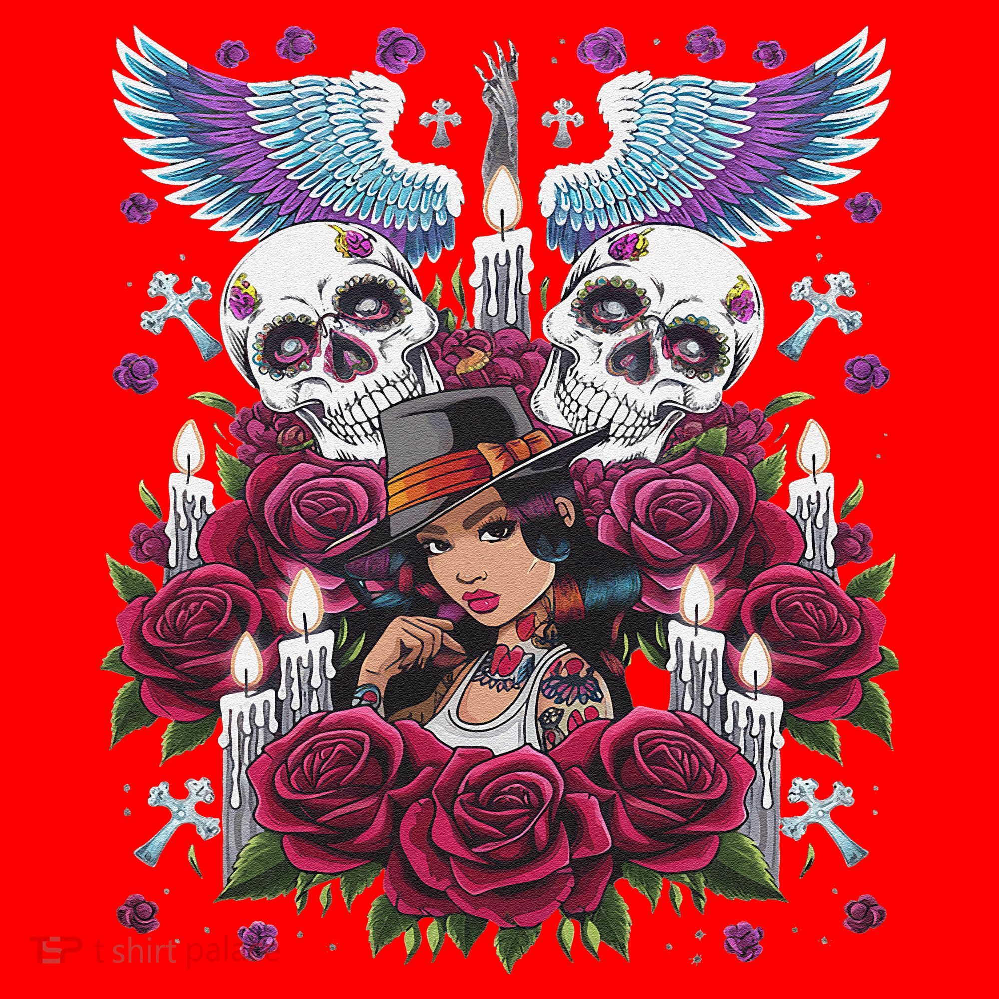 Chicano Chicana La Raza Barrio Tattoo Art Death Santa Hat