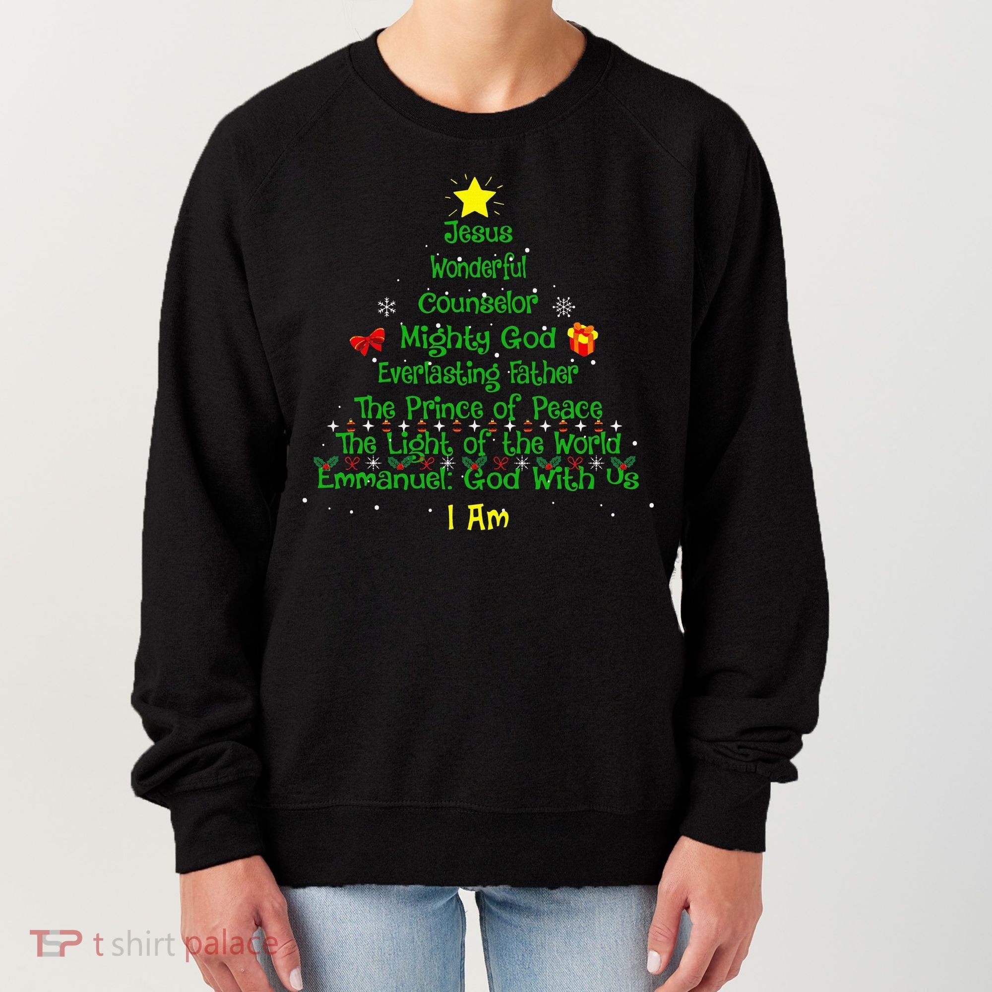 Christian Christmas Lover Bible Names of Jesus Tree Women's Sweatshirt