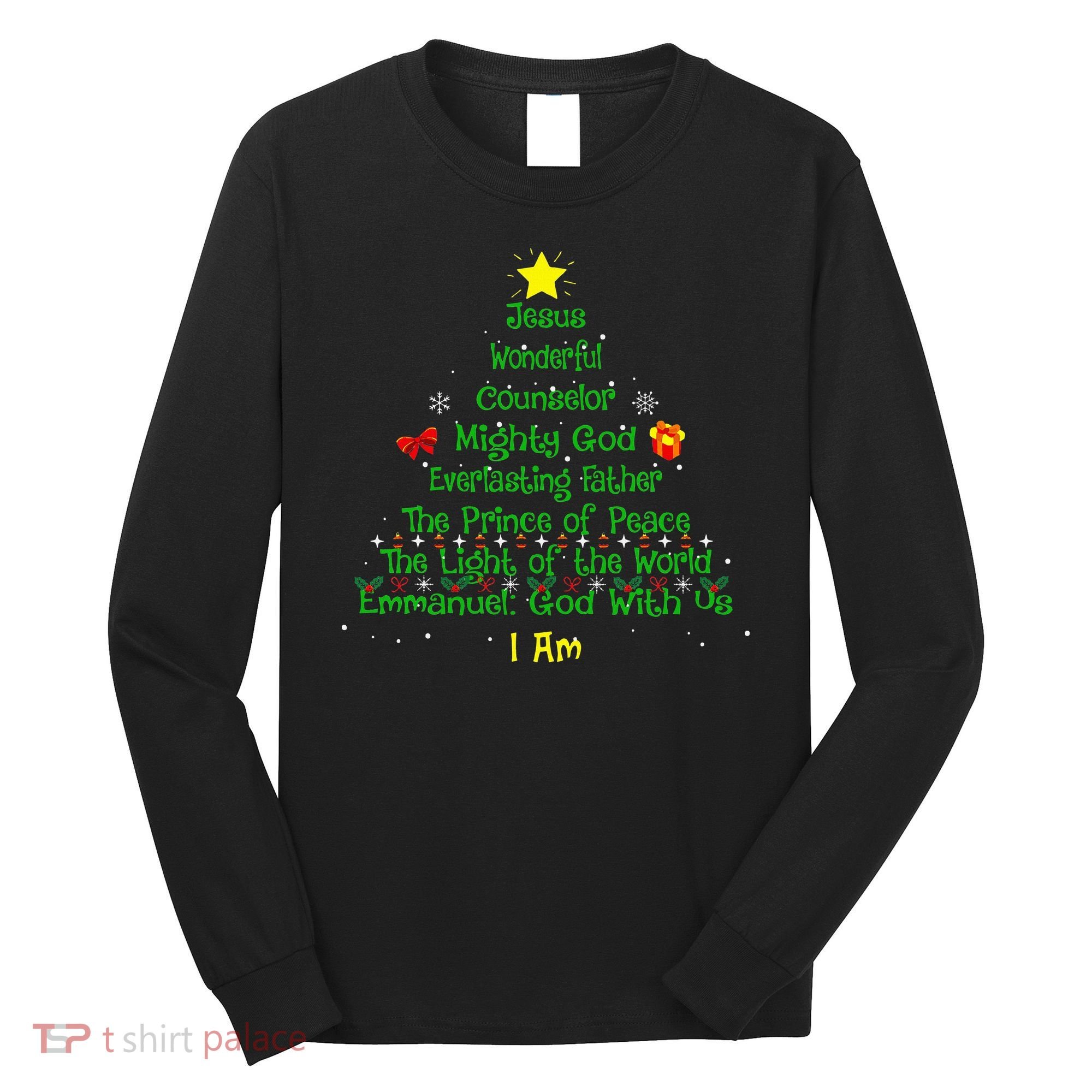 Christian Christmas Lover Bible Names of Jesus Tree Long Sleeve Shirt