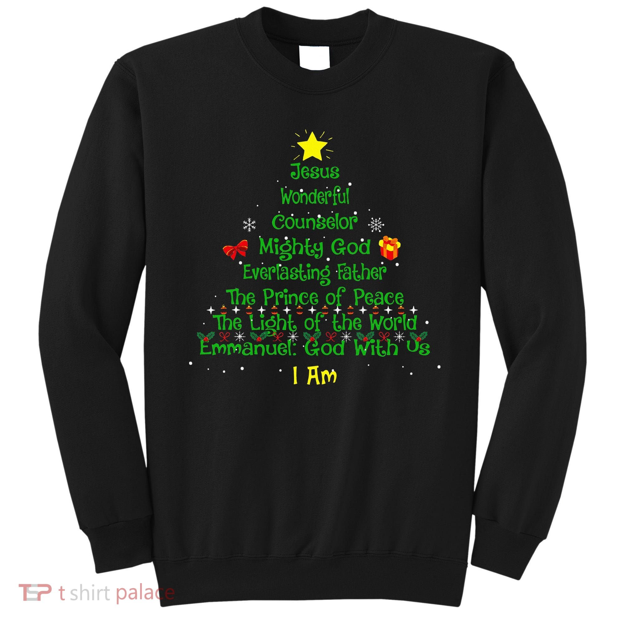 Christian Christmas Lover Bible Names of Jesus Tree Sweatshirt