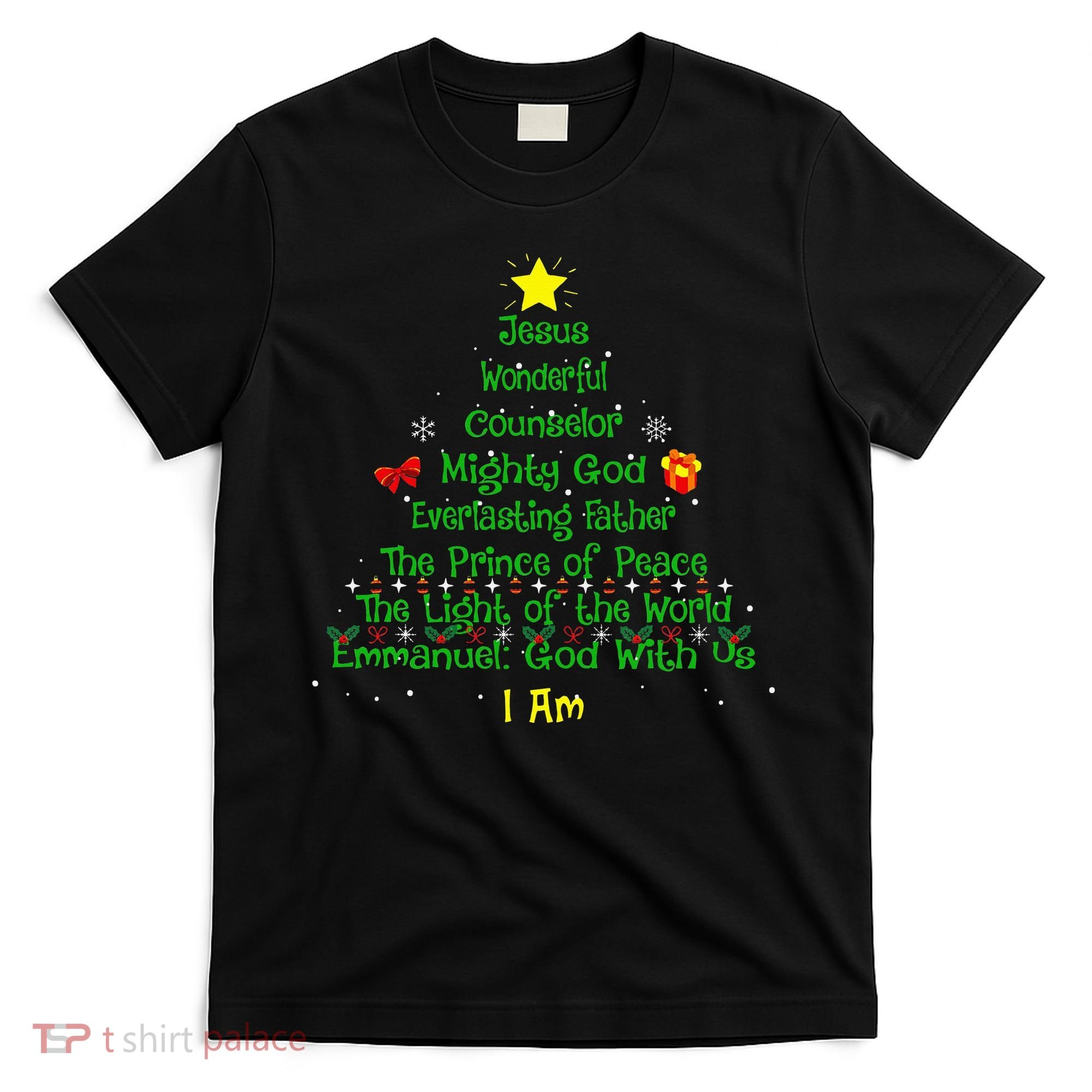 Christian Christmas Lover Bible Names of Jesus Tree T-Shirt