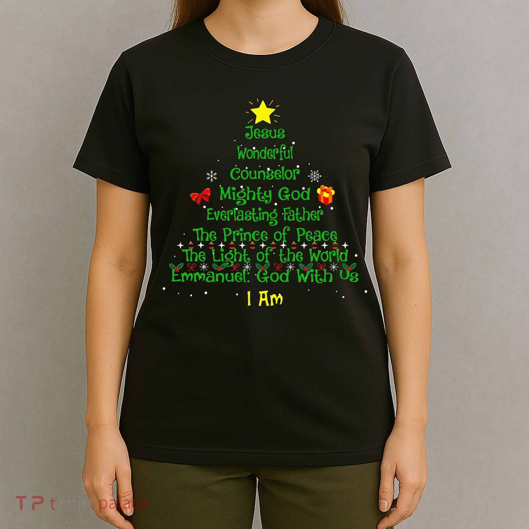 Christian Christmas Lover Bible Names of Jesus Tree T-Shirt