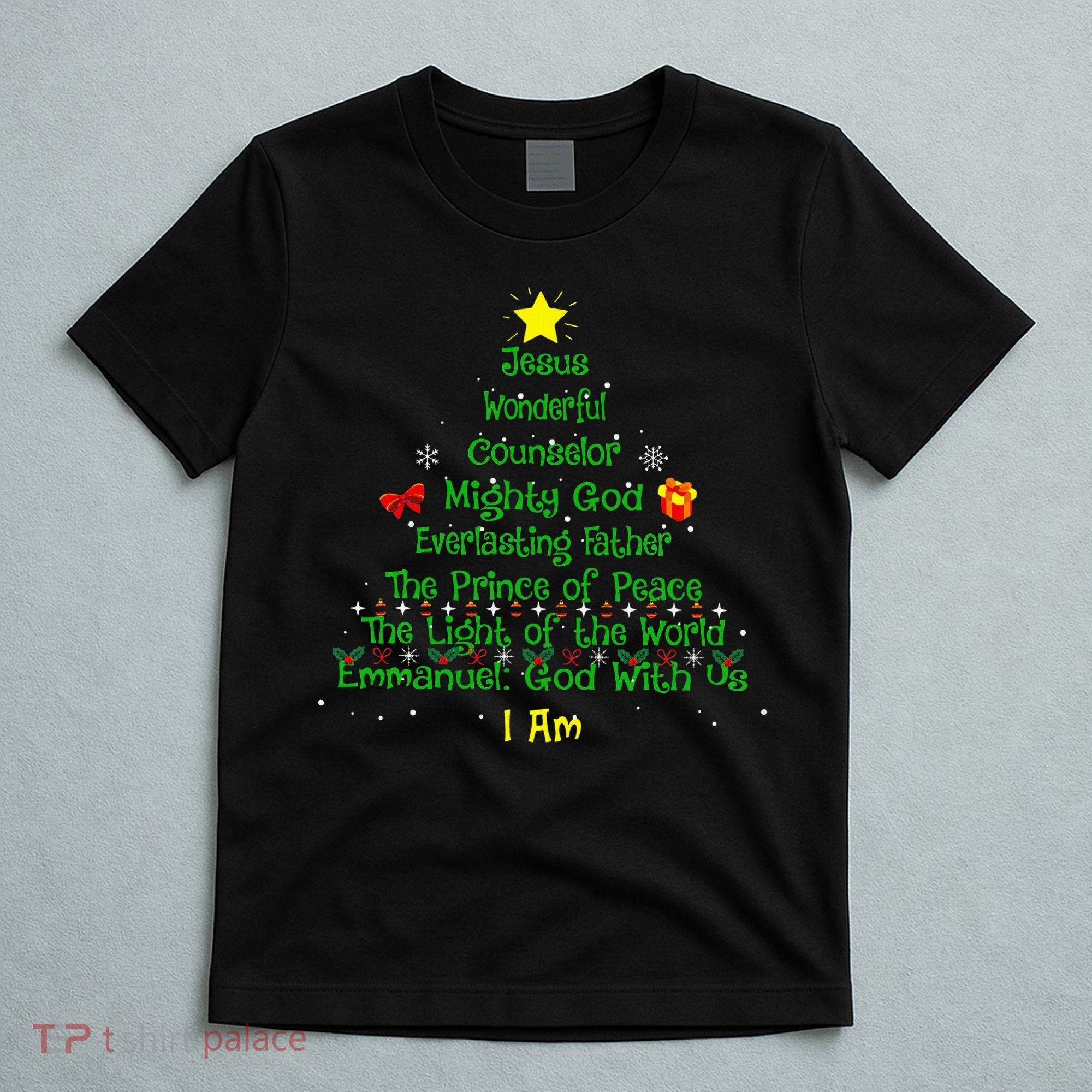 Christian Christmas Lover Bible Names of Jesus Tree T-Shirt