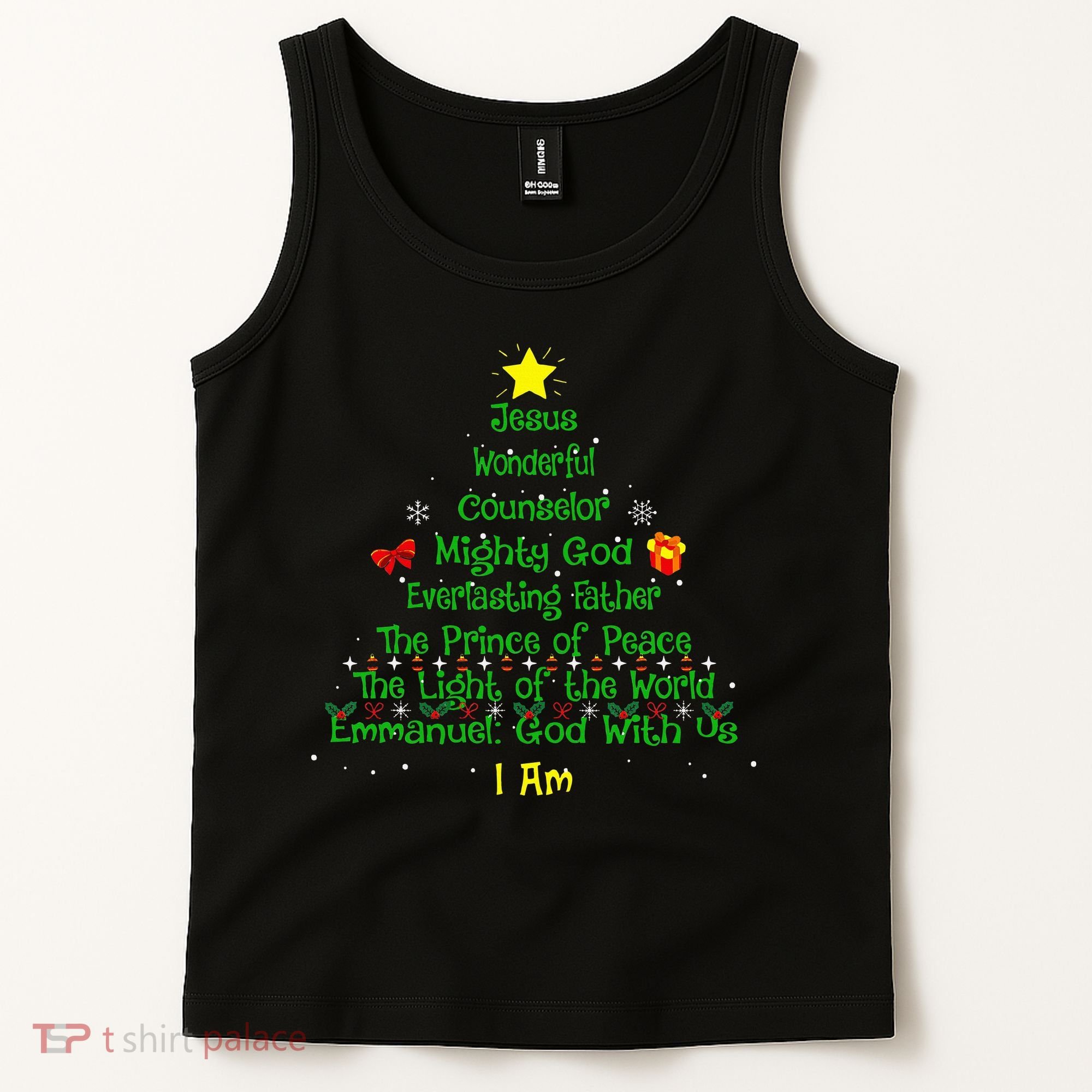 Christian Christmas Lover Bible Names of Jesus Tree Tank Top