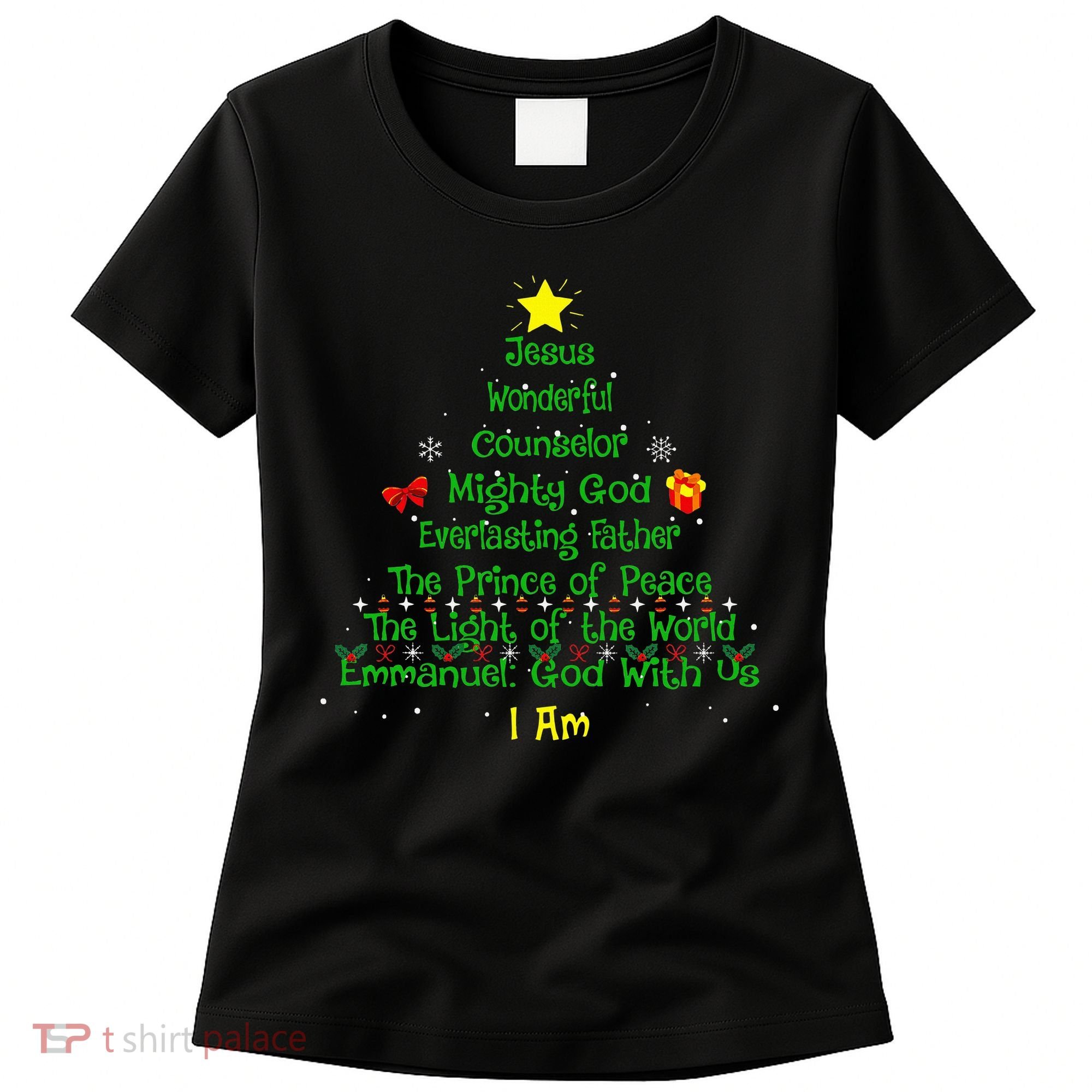 Christian Christmas Lover Bible Names of Jesus Tree Women's T-Shirt