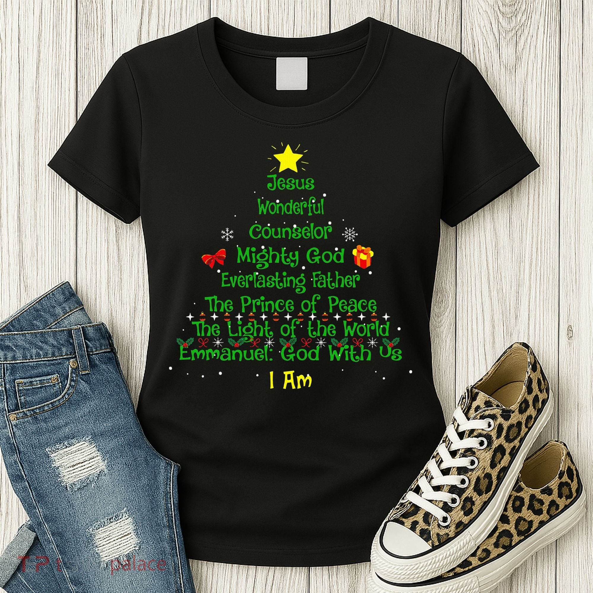 Christian Christmas Lover Bible Names of Jesus Tree Women's T-Shirt
