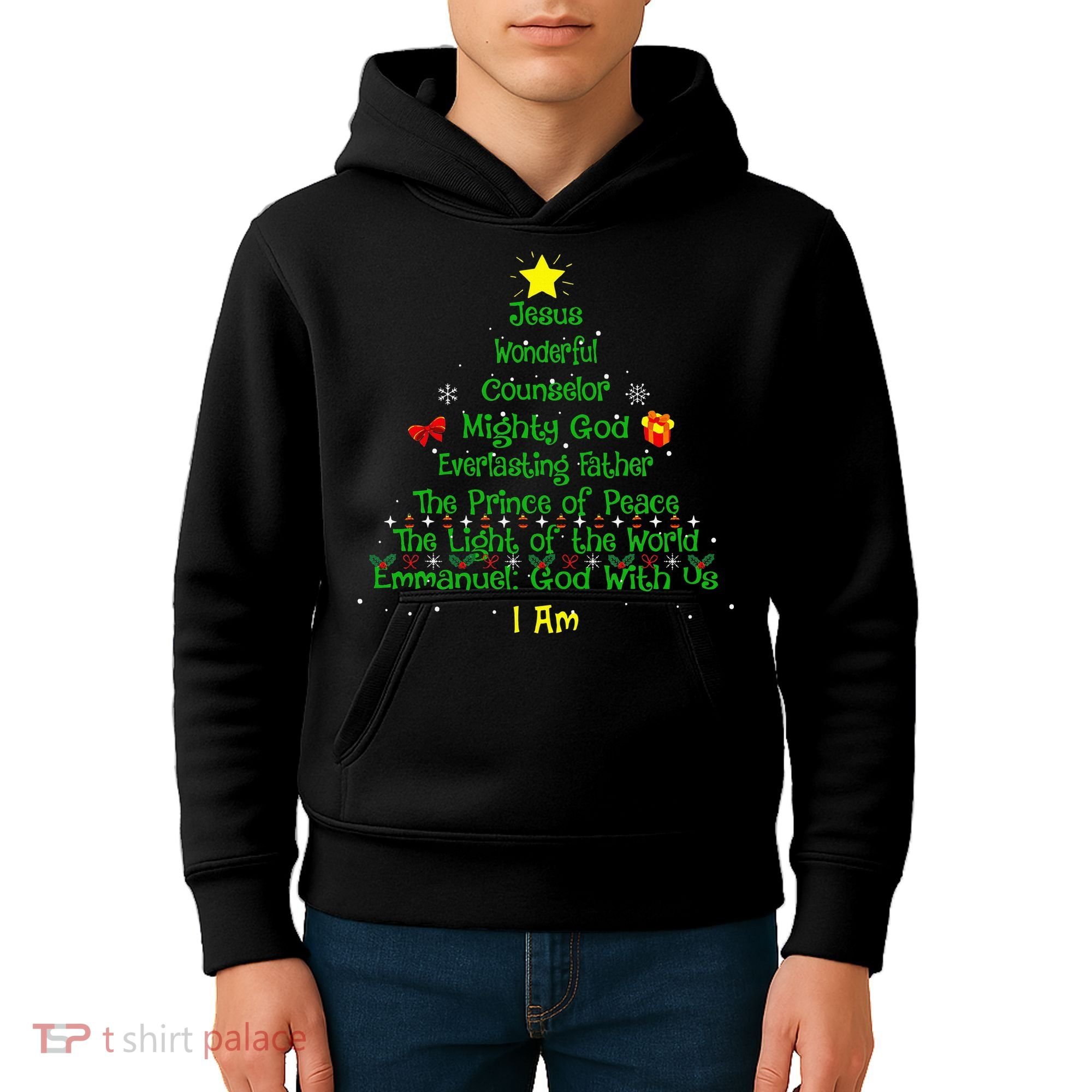 Christian Christmas Lover Bible Names of Jesus Tree Kids Hoodie