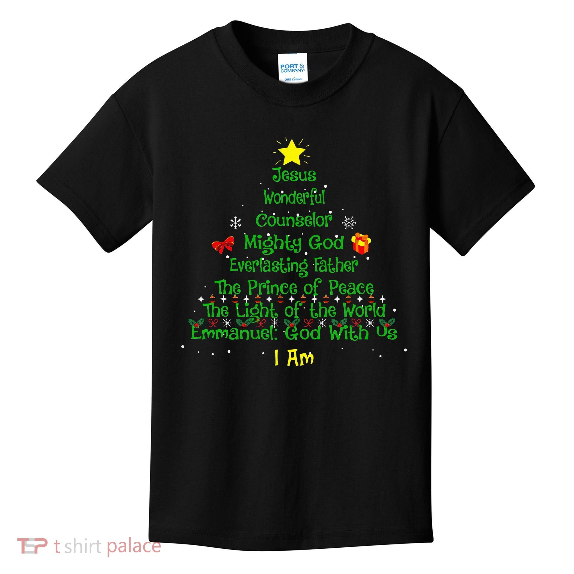 Christian Christmas Lover Bible Names of Jesus Tree Kids T-Shirt