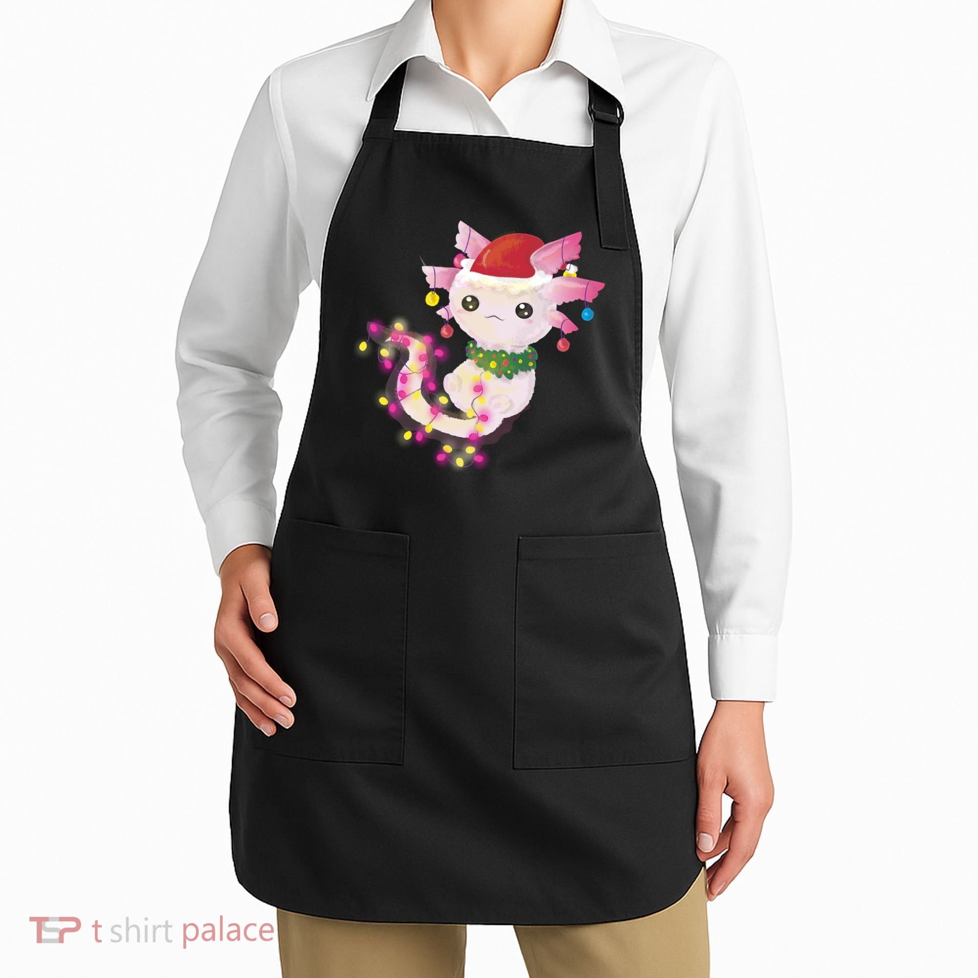 Cute Christmas Lights Axolotl Apron