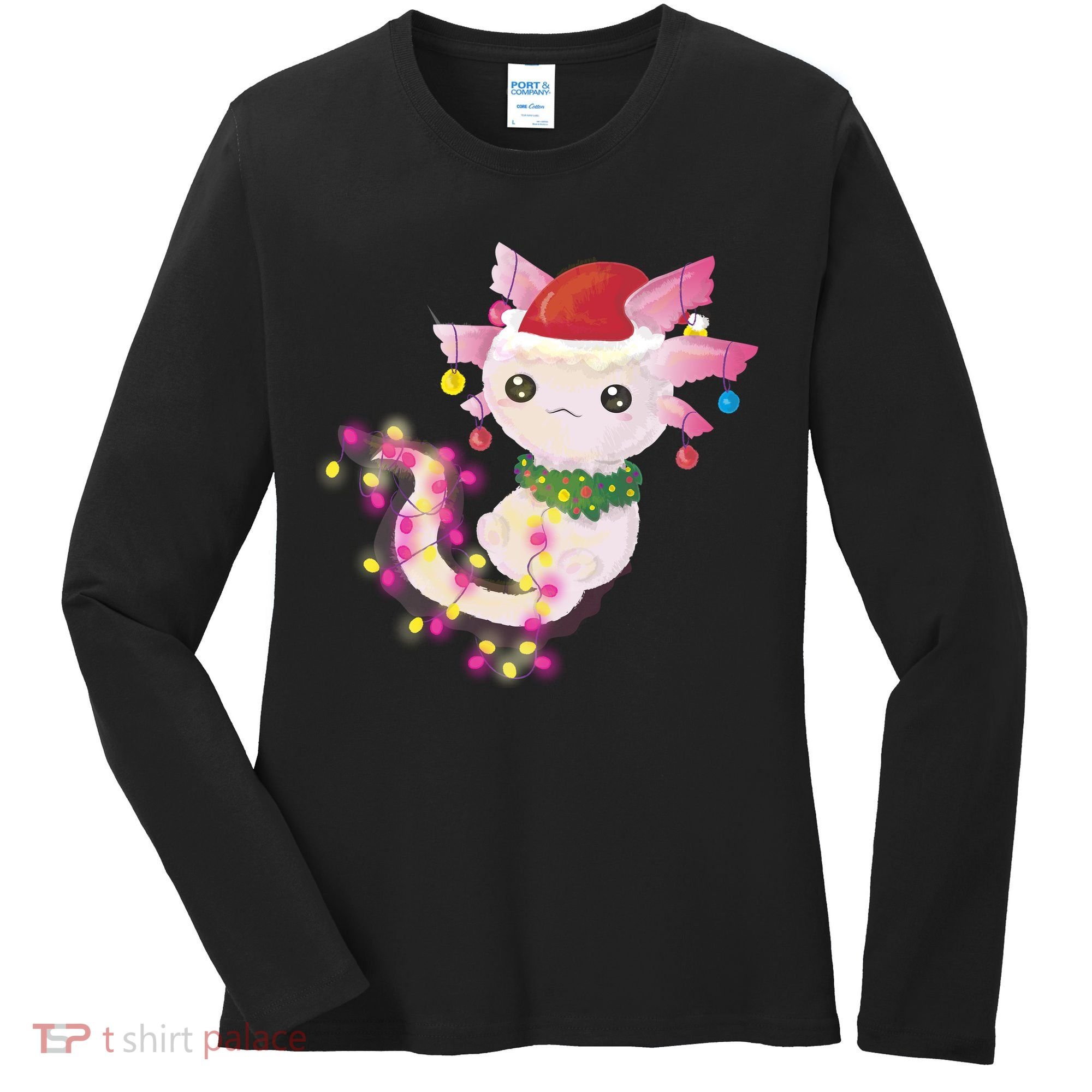 Cute Christmas Lights Axolotl Women's Long Sleeve Shirt