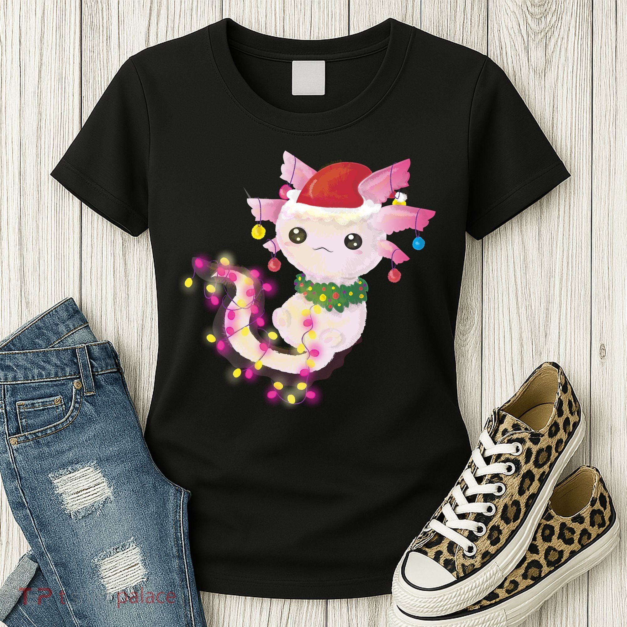 Cute Christmas Lights Axolotl Women's T-Shirt