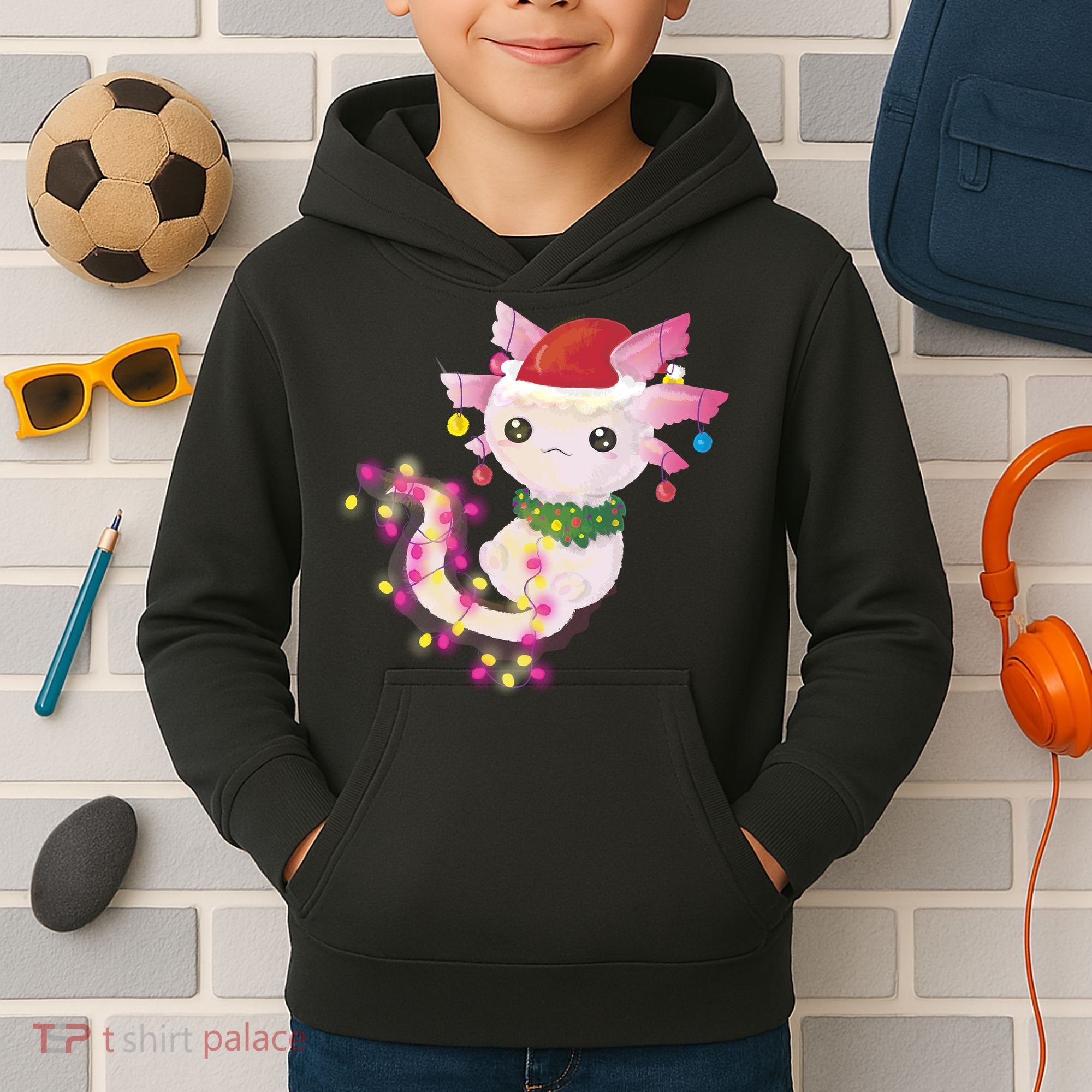 Cute Christmas Lights Axolotl Kids Hoodie