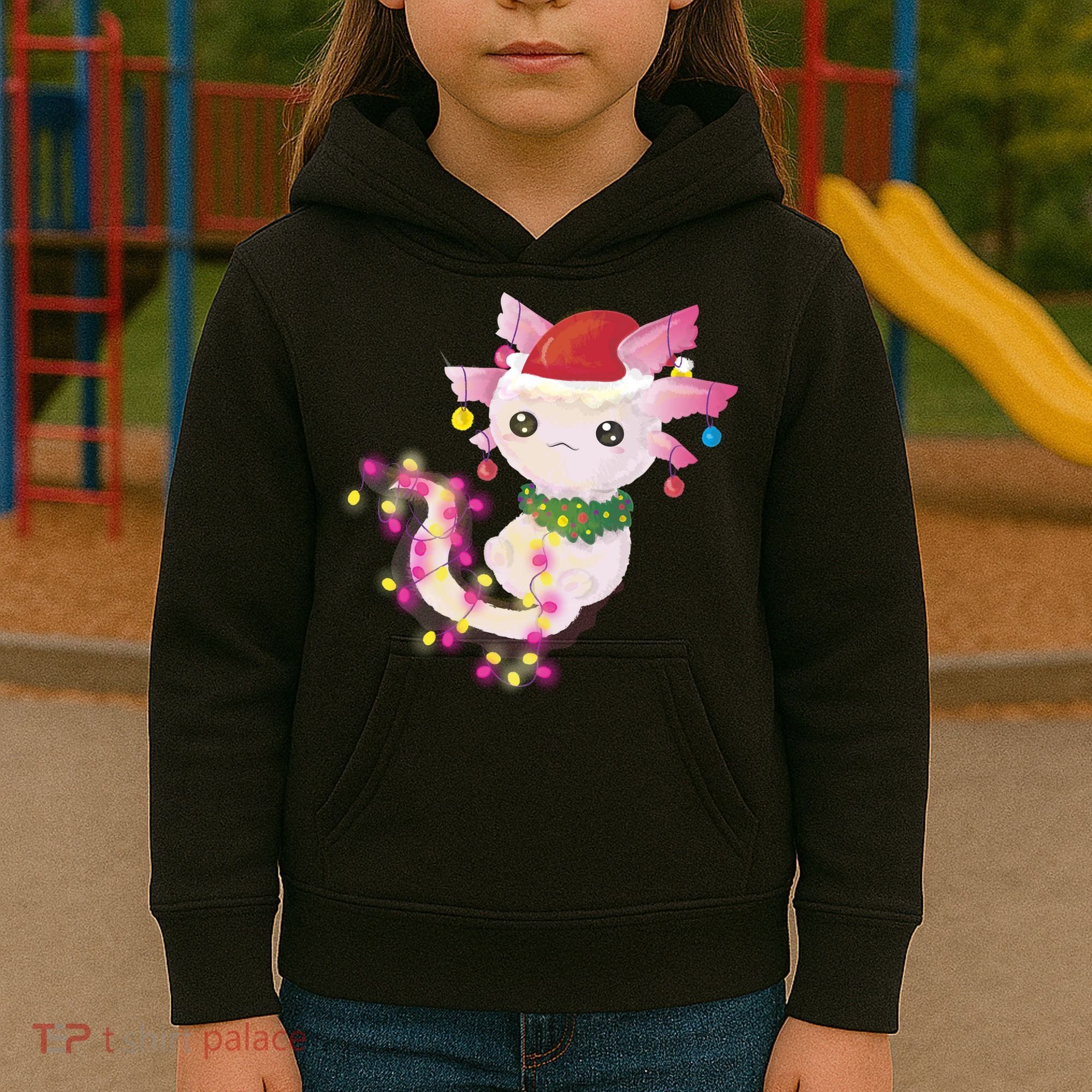 Cute Christmas Lights Axolotl Kids Hoodie