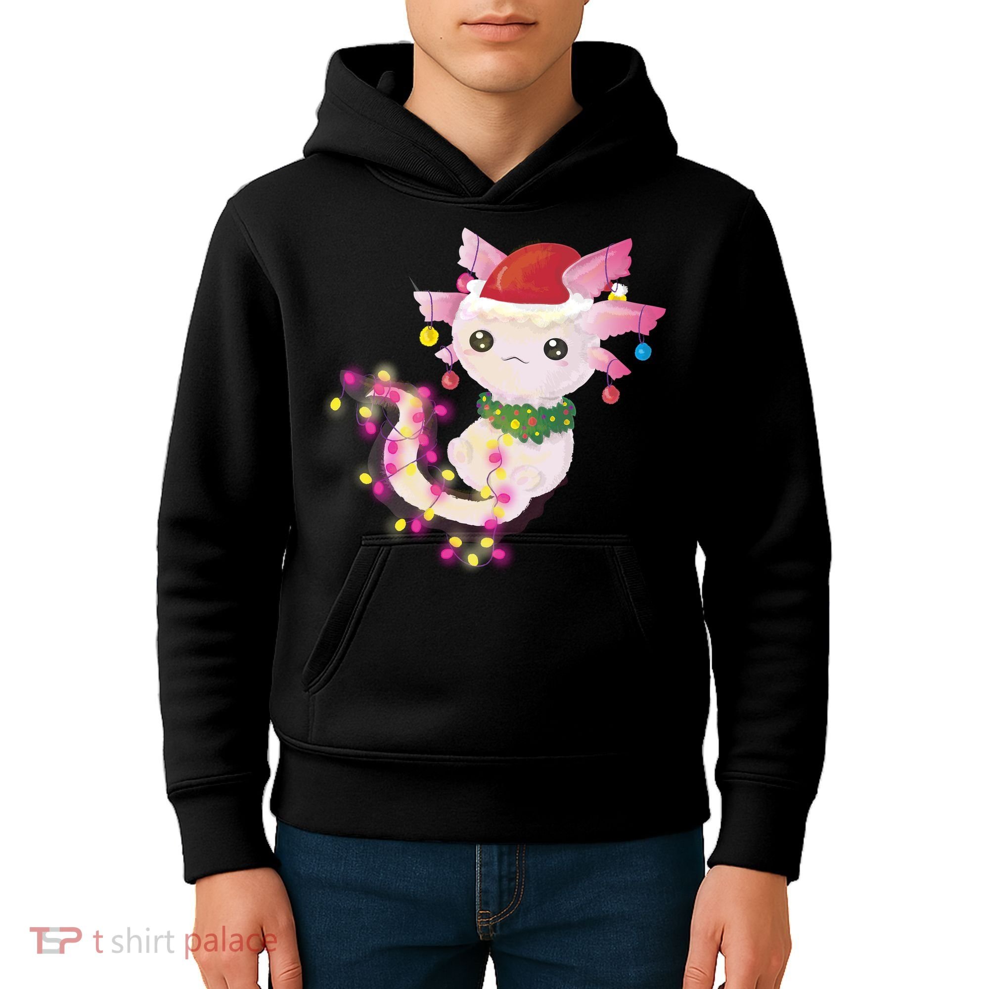 Cute Christmas Lights Axolotl Kids Hoodie